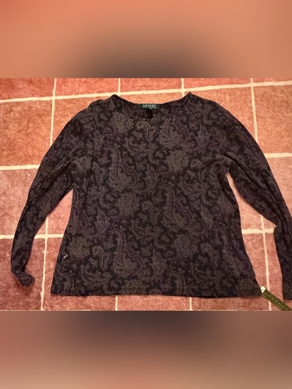Ralph Lauren Black and Dark Purple Paisley Long-Sleeve Blouse